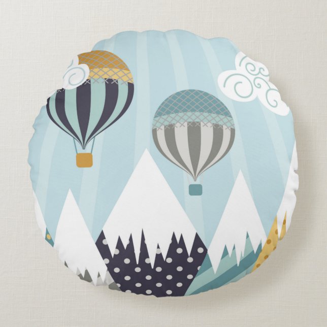Blue Hot Air Balloons Round Cushion (Front)