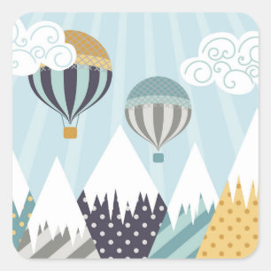 Blue Hot Air Balloons Square Sticker