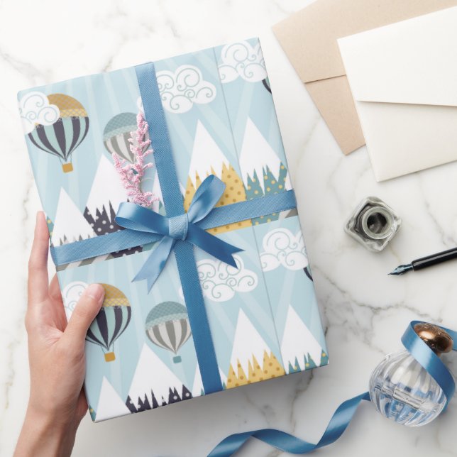 Blue Hot Air Balloons Wrapping Paper (Gifting)