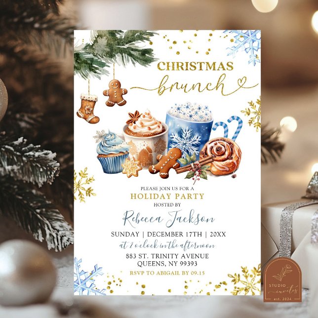 Blue Hot Cocoa Cookies Christmas Brunch Invitation (Creator Uploaded)