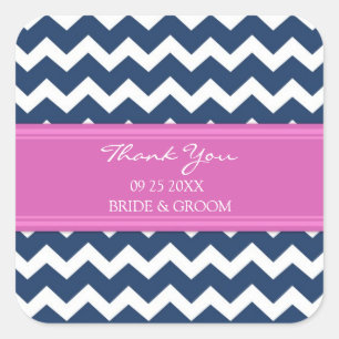 Blue Hot Pink Chevron Thank You Wedding Favour Tag