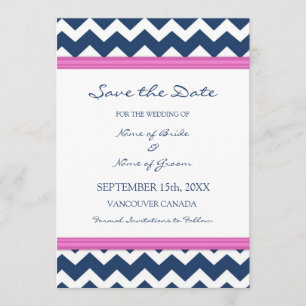 Blue Hot Pink Wedding Save the Date Card