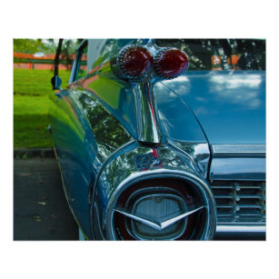 Blue Hot Rod Car Tail Fin Bullet Lights Art Print