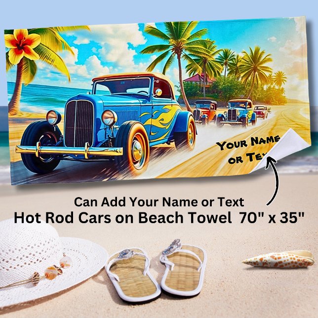 Blue Hot Rods on the Surf Beach for Car Lover  Beach Towel (Creator Uploaded)