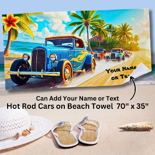 Blue Hot Rods on the Surf Beach for Car Lover Towel