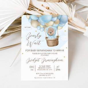 Blue Hotair Balloon Bearly Wait Baby Shower Invitation