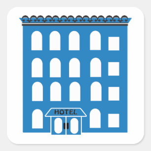 Blue Hotel Building Square Sticker