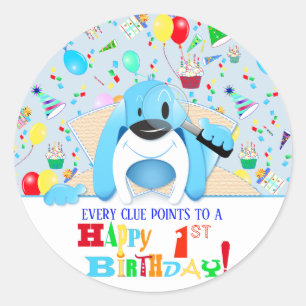 Blue Hound Dog Mystery Detective Birthday Party Classic Round Sticker