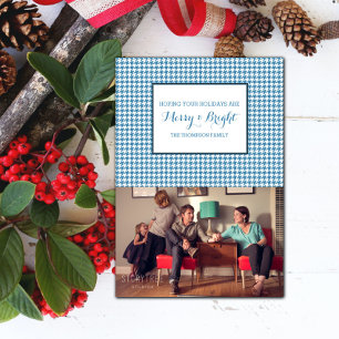 Blue Houndstooth Holiday Photo Card
