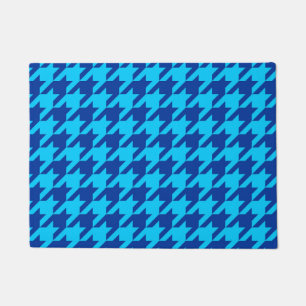 Blue Houndstooth Plaid Check Doormat