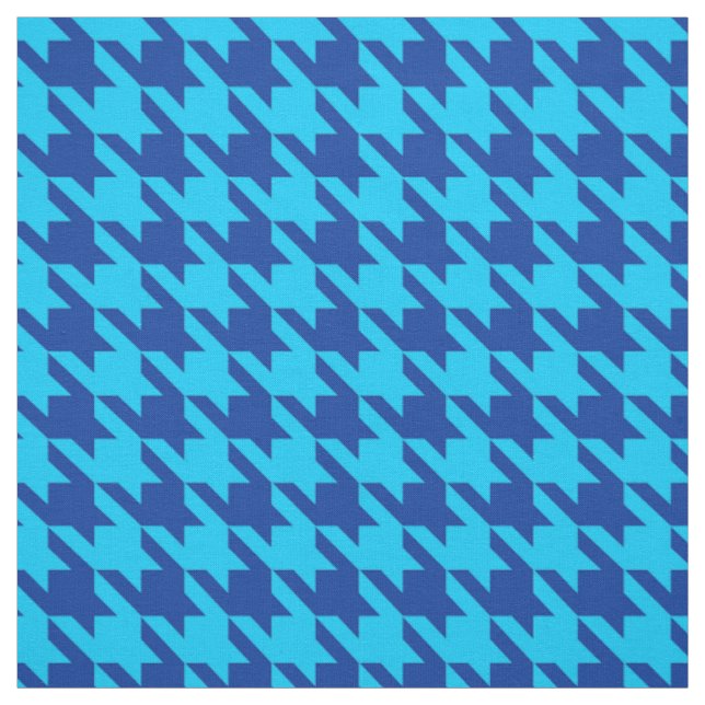 Blue Houndstooth Plaid Check Fabric (Swatch)