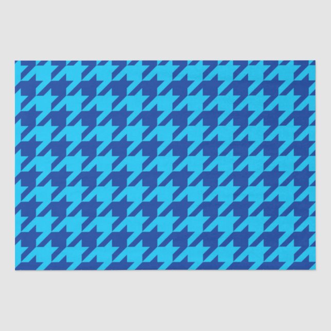 Blue Houndstooth Plaid Check Tissue Paper (Front)