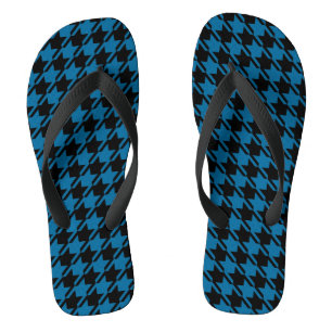 Blue Houndstooth Repeating Pattern Flip Flops