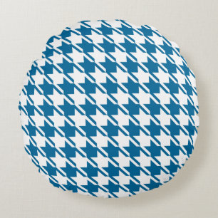 Blue Houndstooth Repeating Pattern Round Cushion