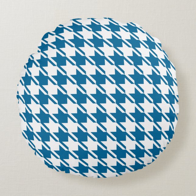 Blue Houndstooth Repeating Pattern Round Cushion (Front)