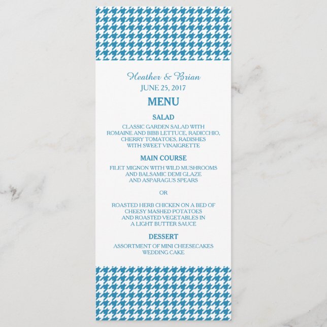 Blue Houndstooth Wedding Menu (Front)