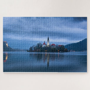 Blue hour photo landscape at lake Bled (Slovenia) Jigsaw Puzzle
