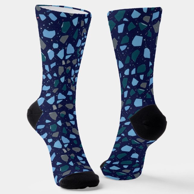 Blue Hour Terrazzo Seamless Pattern Socks (Angled)