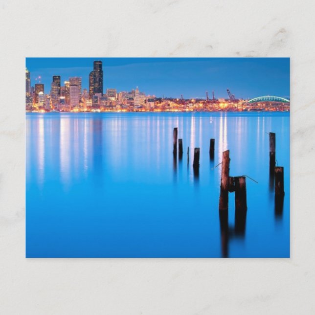 Blue hour view of downtown Seattle Postcard (Front)