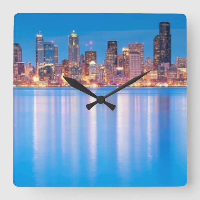 Blue hour view of downtown Seattle Square Wall Clock (Front)