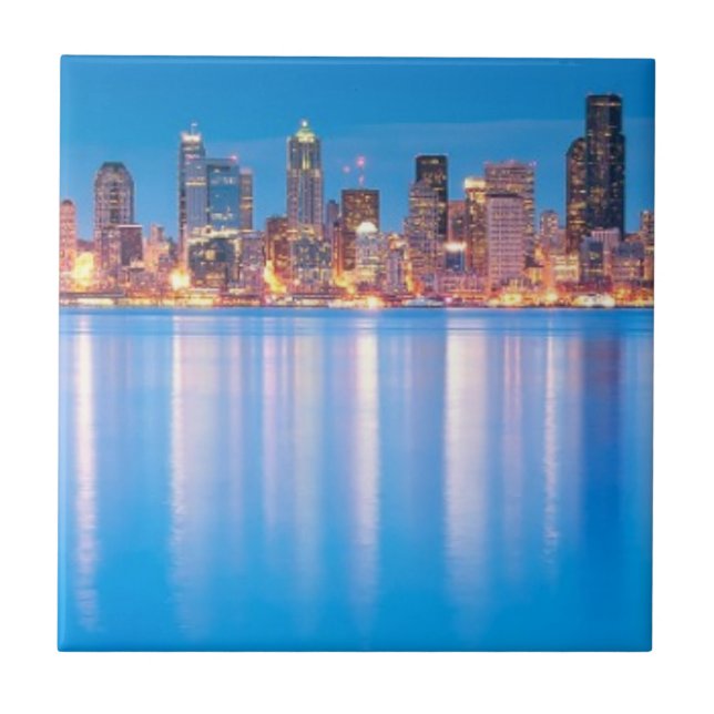 Blue hour view of downtown Seattle Tile (Front)