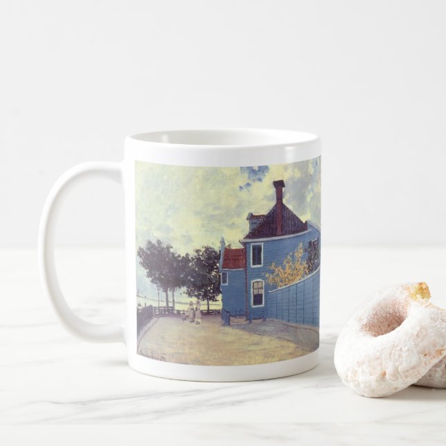 Blue House at Zaandam by Claude Monet Coffee Mug (With Donut)