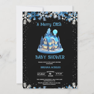 blue house Baby Shower Merry Little Christmas   Invitation