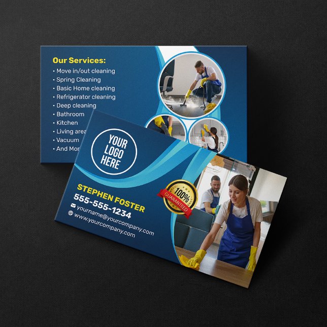 Blue House Cleaning Housekeeper Janitorial Maid Business Card (Creator Uploaded)