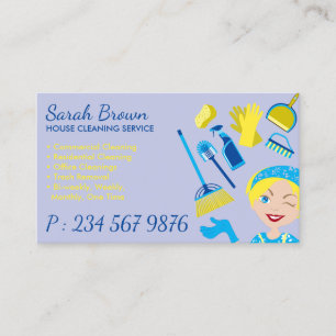 Blue House Cleaning Janitorial Gloved Apron Maid Business Card