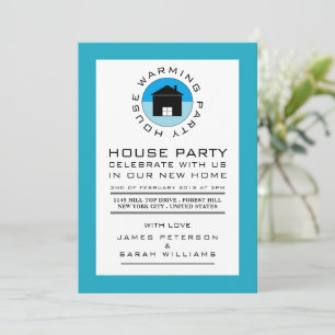 Blue House Logo, Housewarming Party, House Party Invitation