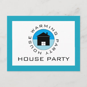 Blue House Logo, Housewarming Party Invitation