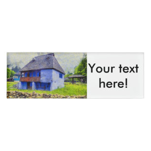 Blue house painting name tag