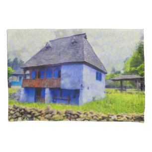 Blue house painting pillowcase