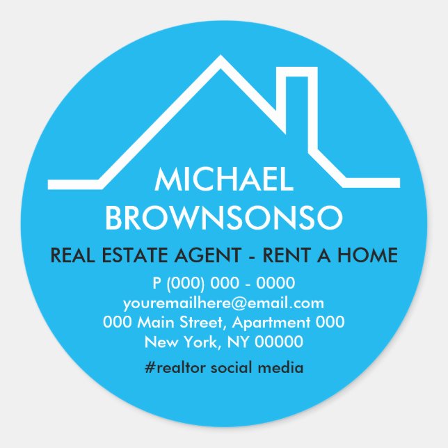 Blue House Roof Logo Real estate agent Classic Round Sticker (Front)