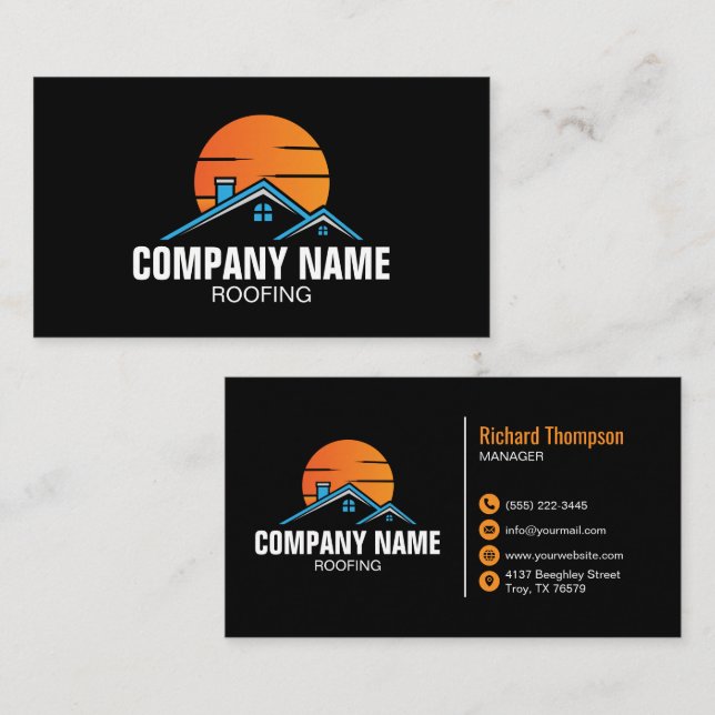 Blue House Sun Roofing Construction Business Card (Front/Back)