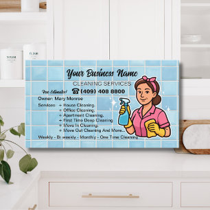 Blue Housekeeper Janitor House Cleaning Services Business Card