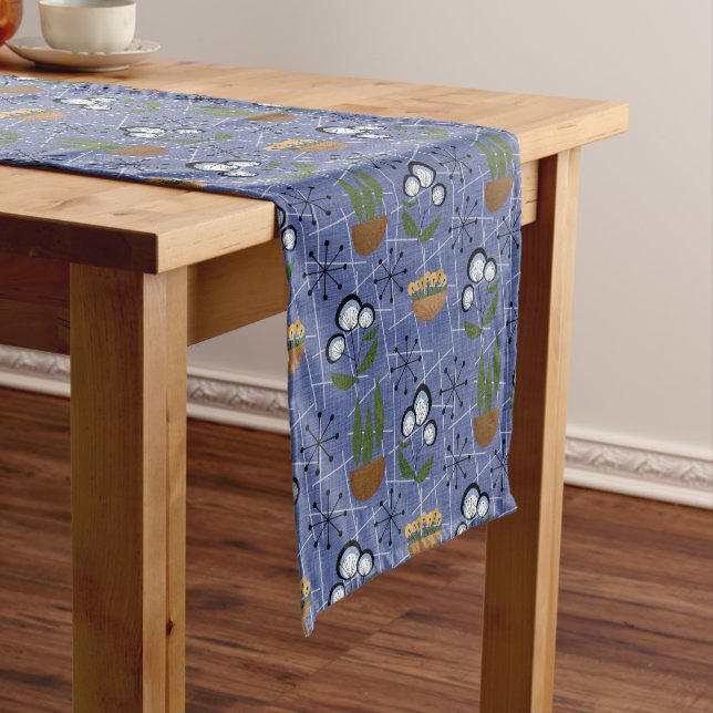 Blue, Houseplants | Mid-Century Modern Short Table Runner (In Situ)