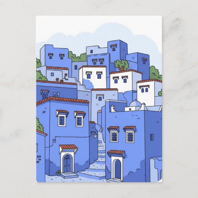 Blue Houses in Chefchaouen Morocco Travel Postcard (Front)