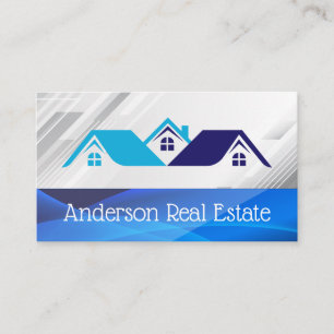 Blue Houses Real Estate Logo Properties Business Card