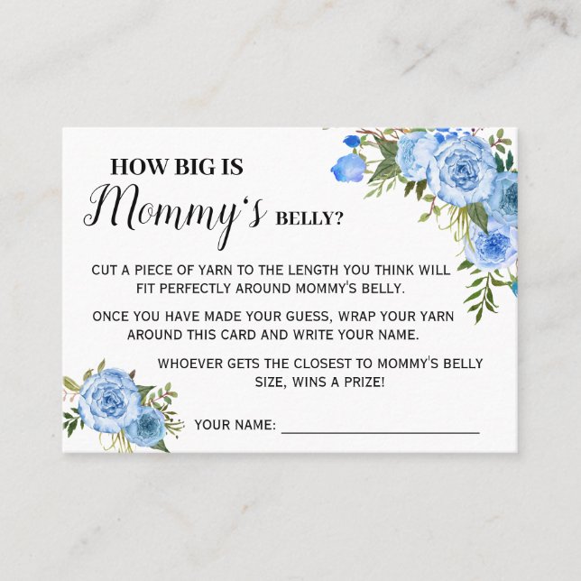 Blue How big is mummy belly game bilingual card (Front)