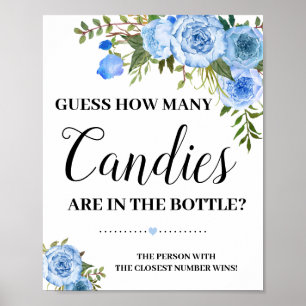 Blue How many Candies game sign Baby shower
