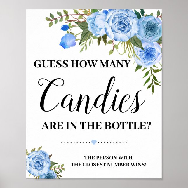 Blue How many Candies game sign Baby shower (Front)