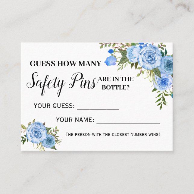 Blue How many safety pins game bilingual card (Front)