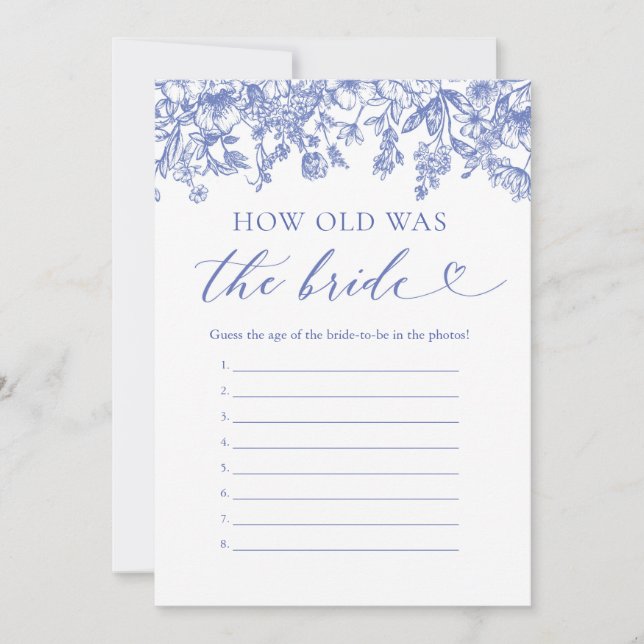 Blue How Old Was the Bride Bridal Shower Game Invitation (Front)