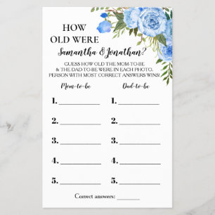 Blue How old were They Baby Shower Game Card
