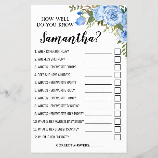 Blue How well do you know mum bilingual game card (Front)