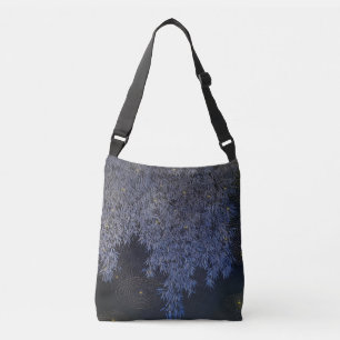 Blue-hued Leafs Intricately Pattern Gold Ripples Crossbody Bag
