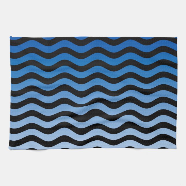 Blue Hues Wavy Stripes Decor Tea Towel (Horizontal)