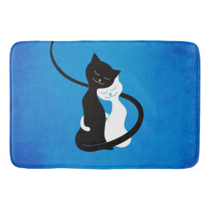 Blue Hugging Love Cats Bath Mat