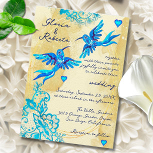 Blue Hummingbird Baroque Vintage Mexican Wedding Invitation